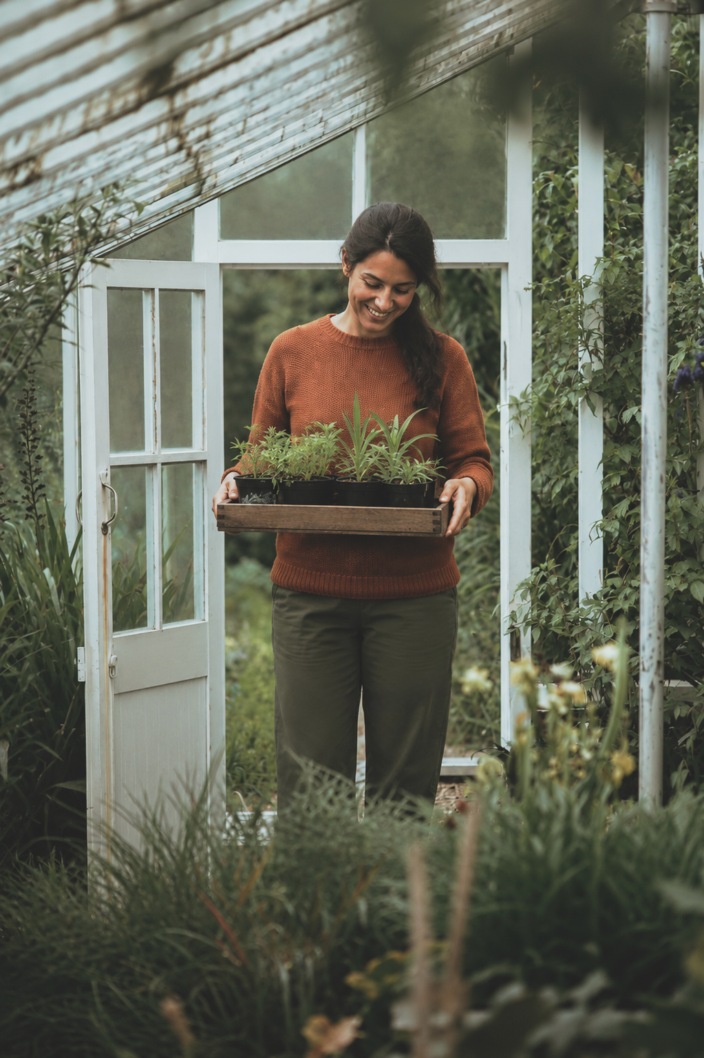 Gardener in a greenhouse